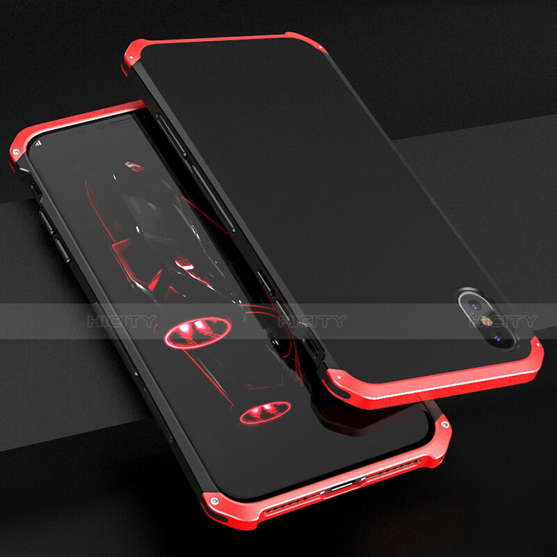 Funda Lujo Marco de Aluminio Carcasa para Apple iPhone X Rojo y Negro