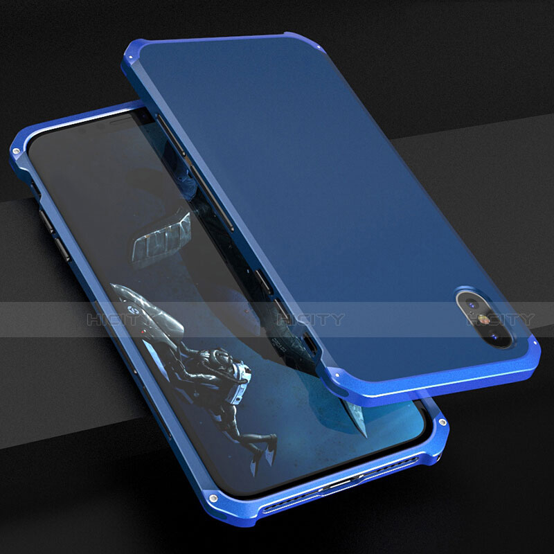 Funda Lujo Marco de Aluminio Carcasa para Apple iPhone Xs Azul