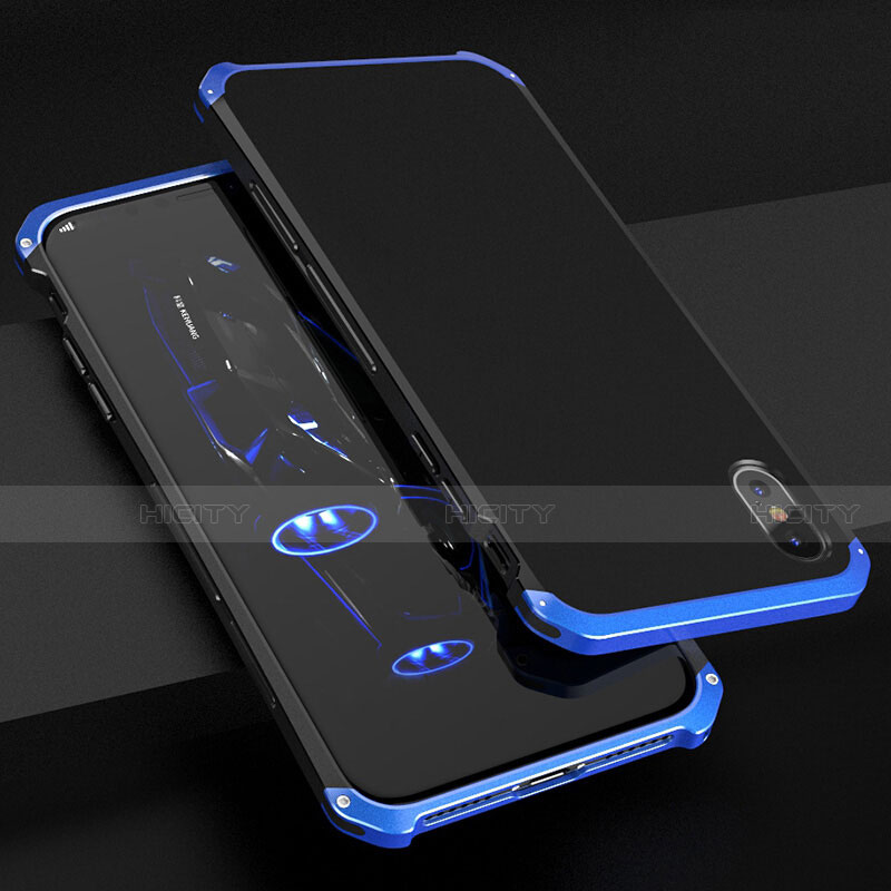 Funda Lujo Marco de Aluminio Carcasa para Apple iPhone Xs Azul y Negro