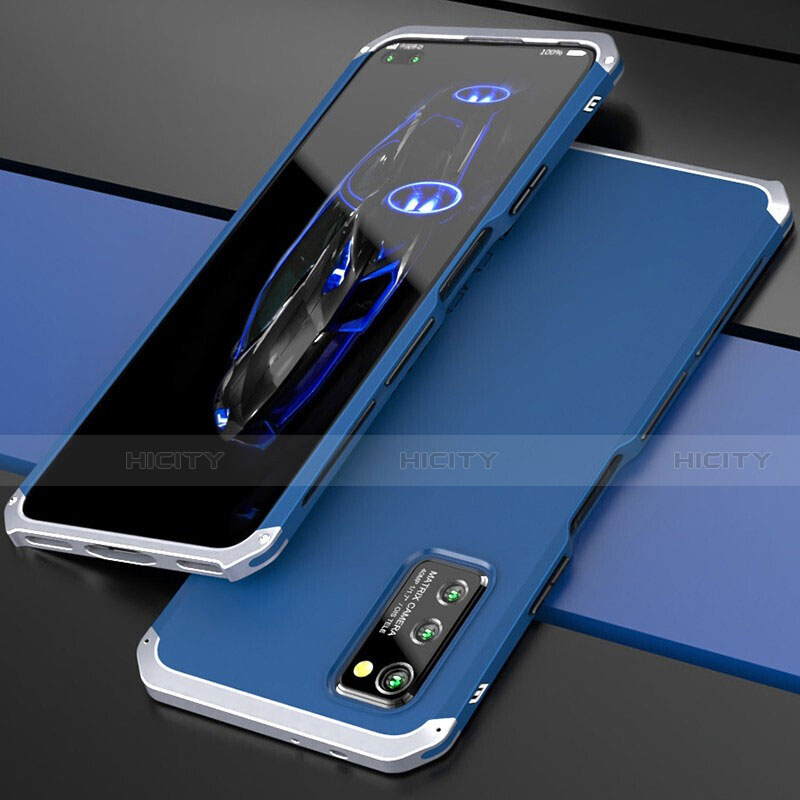 Funda Lujo Marco de Aluminio Carcasa para Huawei Honor V30 5G Plata y Azul