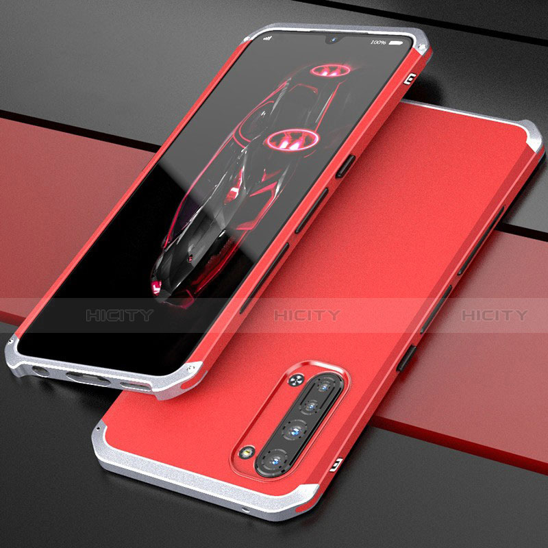 Funda Lujo Marco de Aluminio Carcasa para Oppo F15 Plata y Rojo