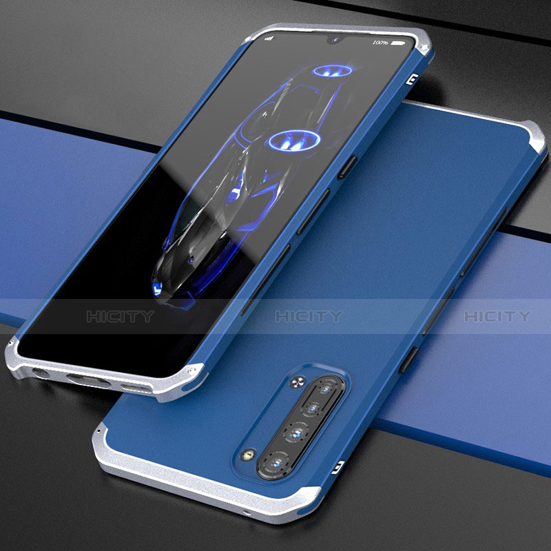 Funda Lujo Marco de Aluminio Carcasa para Oppo K7 5G Plata y Azul