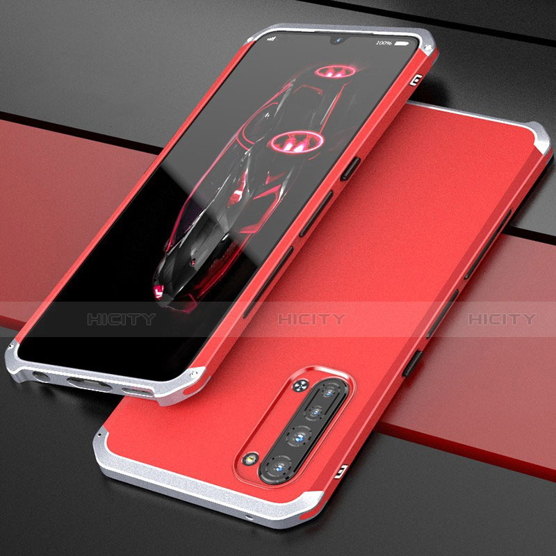 Funda Lujo Marco de Aluminio Carcasa para Oppo K7 5G Plata y Rojo