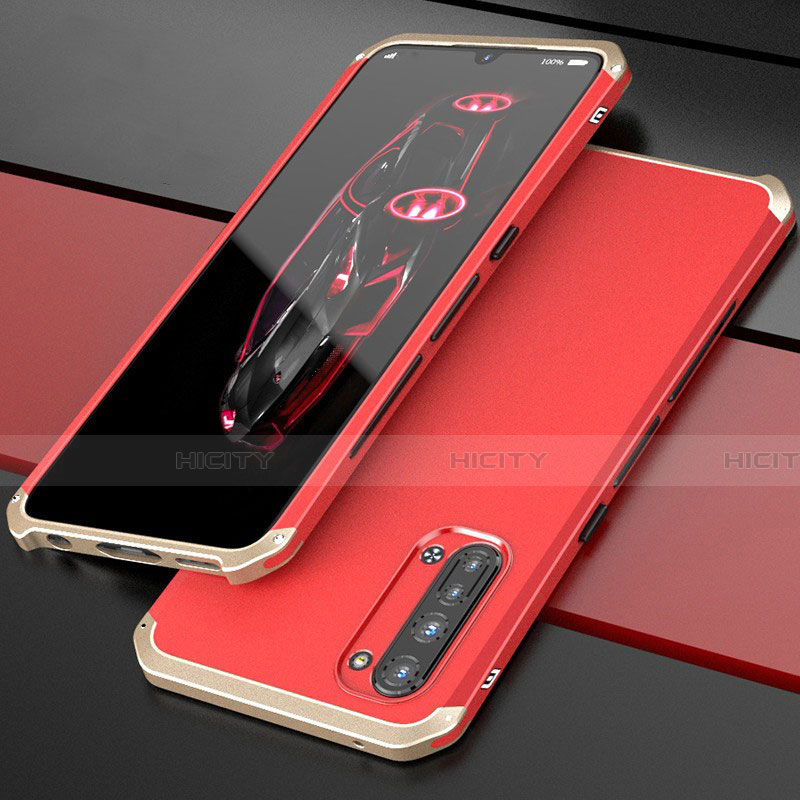 Funda Lujo Marco de Aluminio Carcasa para Oppo Reno3 Oro y Rojo