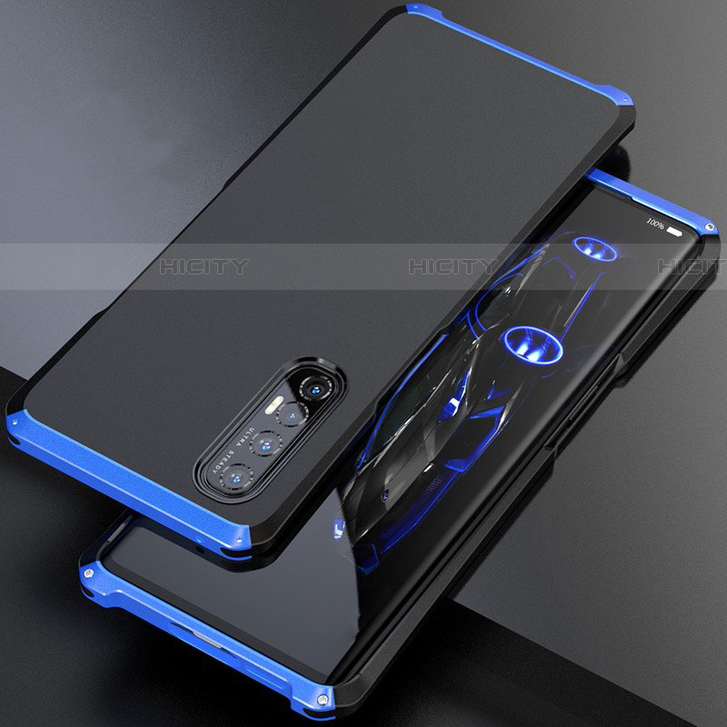 Funda Lujo Marco de Aluminio Carcasa para Oppo Reno3 Pro Azul y Negro