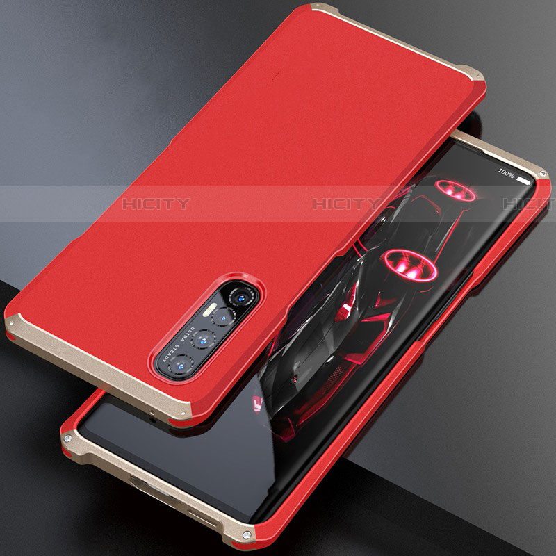 Funda Lujo Marco de Aluminio Carcasa para Oppo Reno3 Pro Oro y Rojo