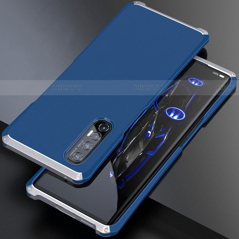 Funda Lujo Marco de Aluminio Carcasa para Oppo Reno3 Pro Plata y Azul