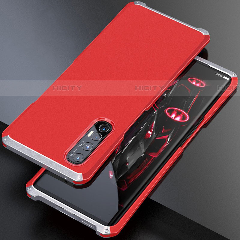 Funda Lujo Marco de Aluminio Carcasa para Oppo Reno3 Pro Plata y Rojo