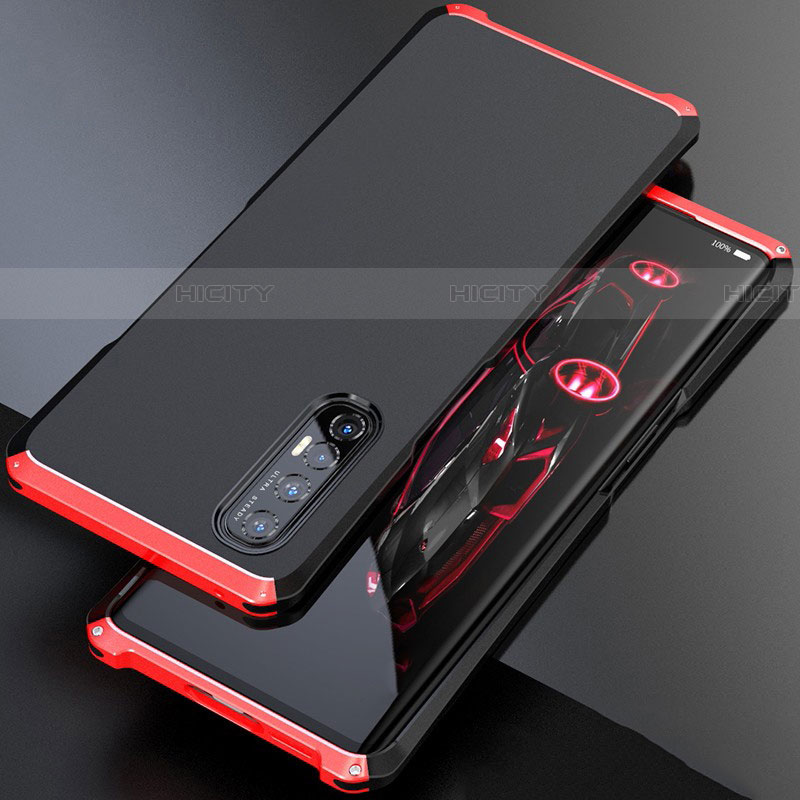 Funda Lujo Marco de Aluminio Carcasa para Oppo Reno3 Pro Rojo y Negro