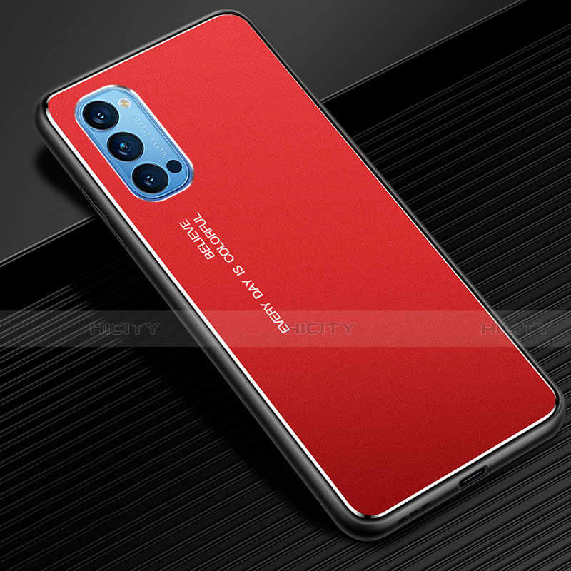 Funda Lujo Marco de Aluminio Carcasa para Oppo Reno4 Pro 5G Rojo