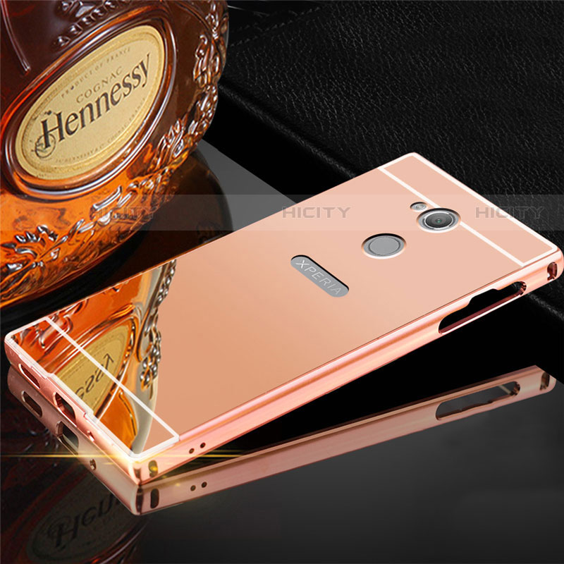 Funda Lujo Marco de Aluminio Carcasa para Sony Xperia XA2 Oro Rosa