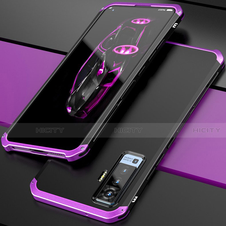 Funda Lujo Marco de Aluminio Carcasa para Vivo X50 5G Morado y Negro