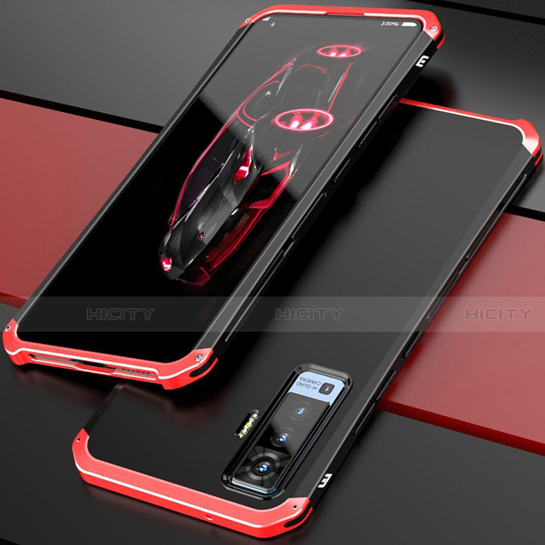 Funda Lujo Marco de Aluminio Carcasa para Vivo X50 5G Rojo y Negro