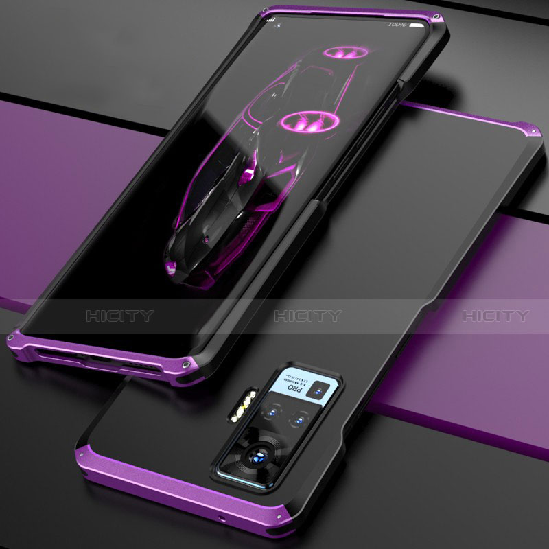 Funda Lujo Marco de Aluminio Carcasa para Vivo X50 Pro 5G Morado