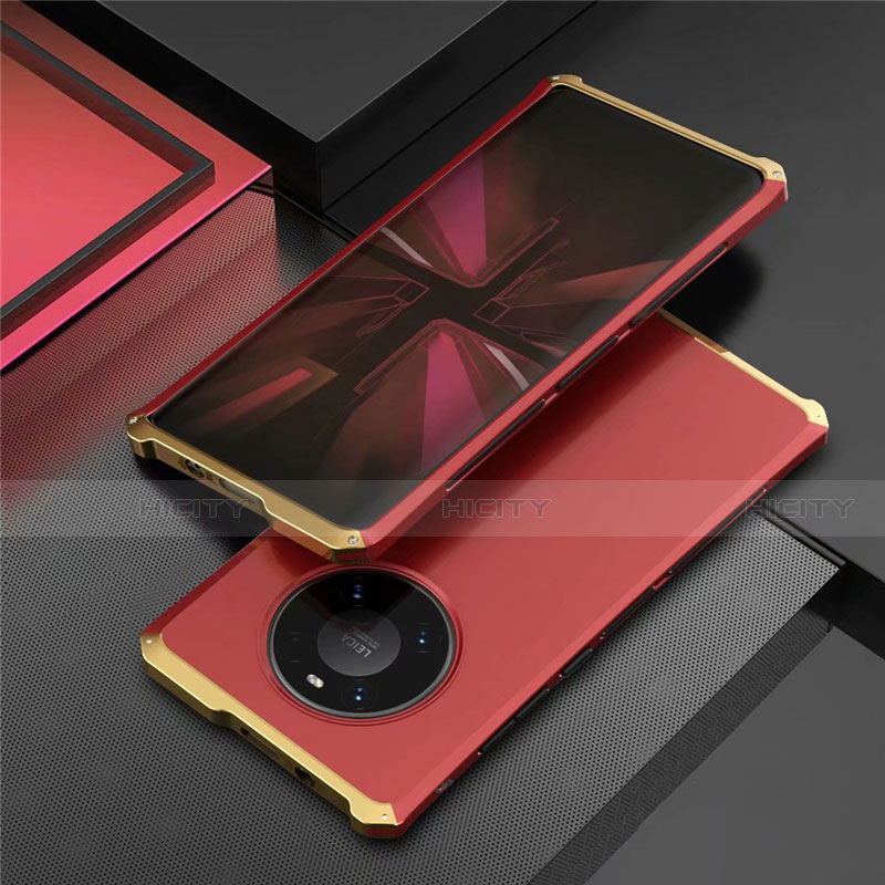 Funda Lujo Marco de Aluminio Carcasa T01 para Huawei Mate 40E Pro 4G Oro y Rojo