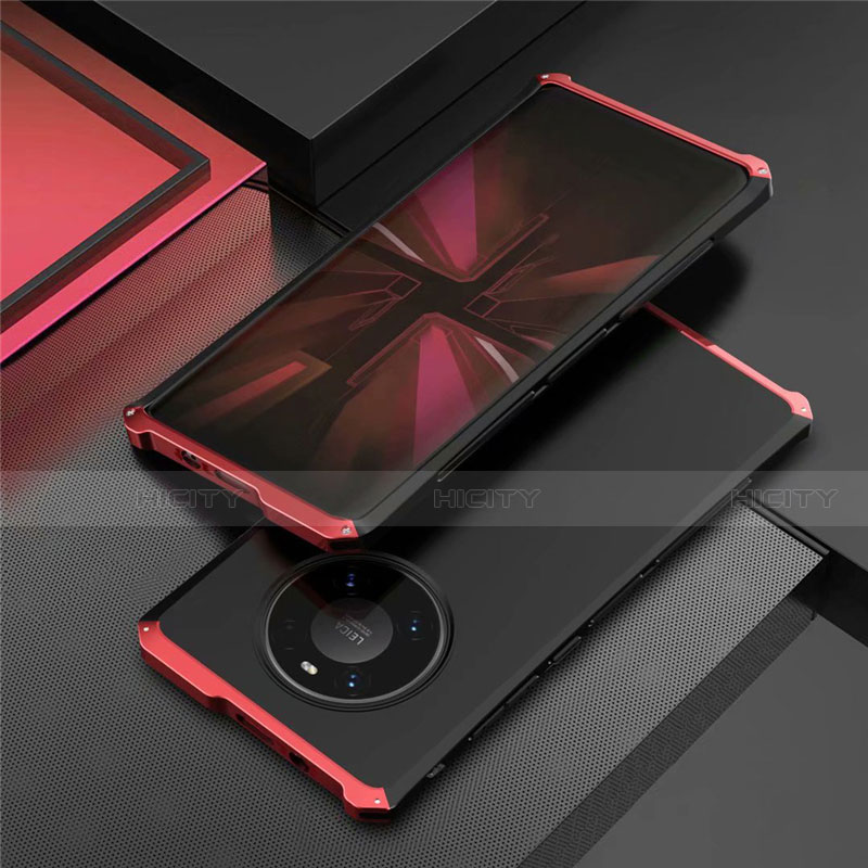 Funda Lujo Marco de Aluminio Carcasa T01 para Huawei Mate 40E Pro 5G Rojo y Negro