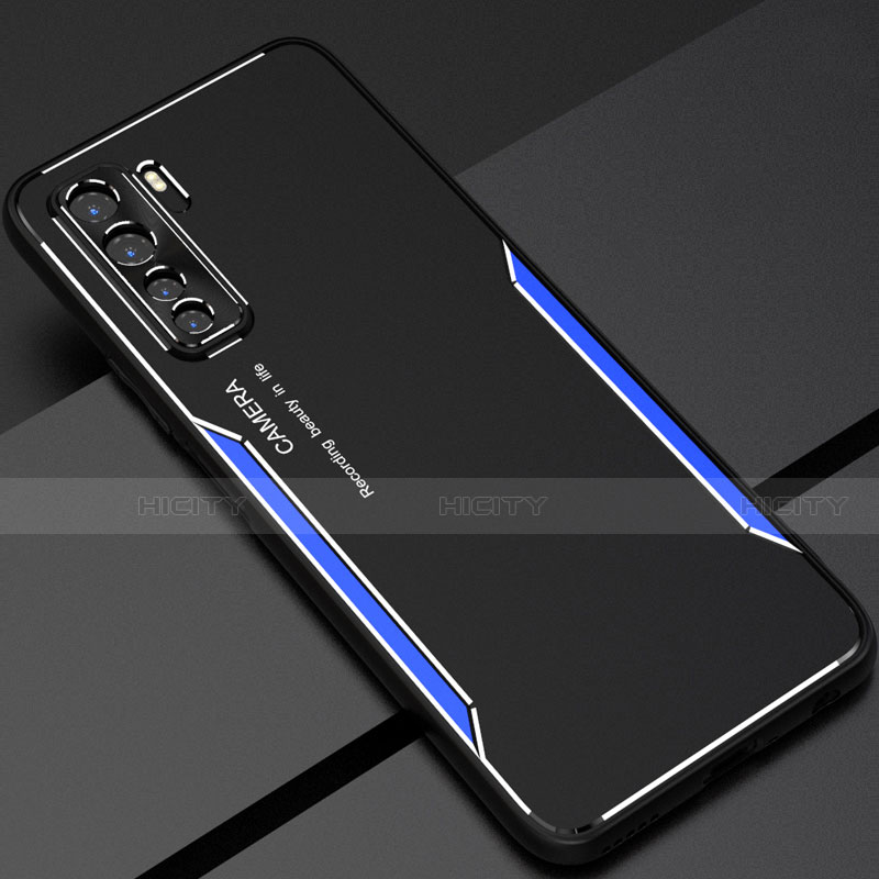 Funda Lujo Marco de Aluminio Carcasa T01 para Huawei Nova 7 SE 5G Azul