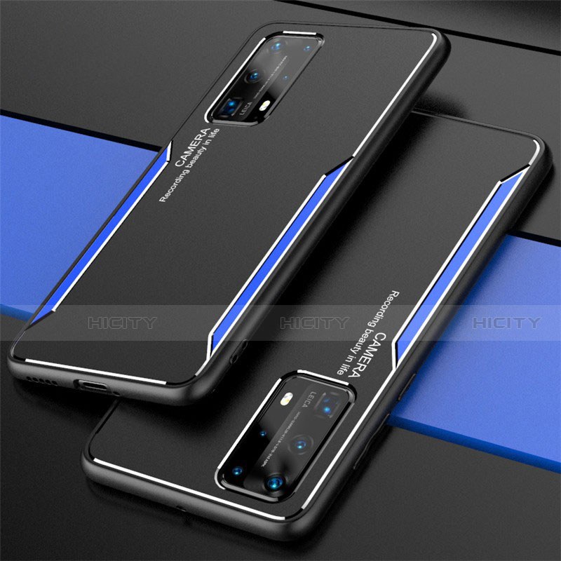 Funda Lujo Marco de Aluminio Carcasa T01 para Huawei P40 Pro+ Plus Azul