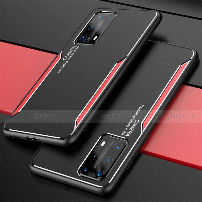 Funda Lujo Marco de Aluminio Carcasa T01 para Huawei P40 Pro+ Plus Rojo