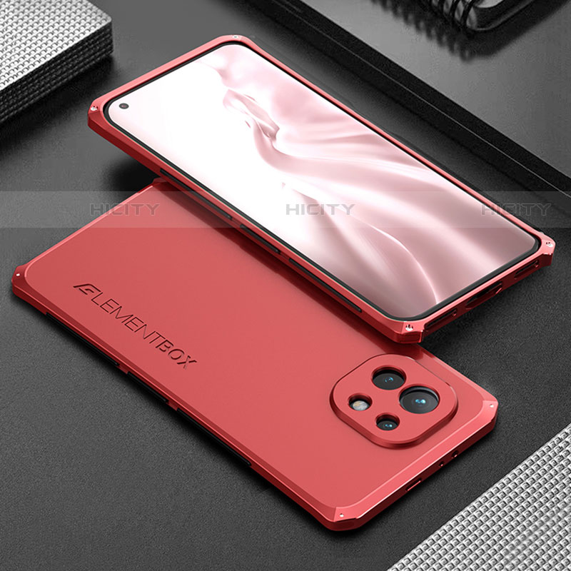 Funda Lujo Marco de Aluminio Carcasa T01 para Xiaomi Mi 11 5G Rojo