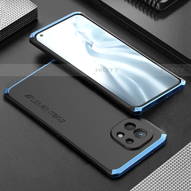 Funda Lujo Marco de Aluminio Carcasa T01 para Xiaomi Mi 11 Lite 5G Azul y Negro