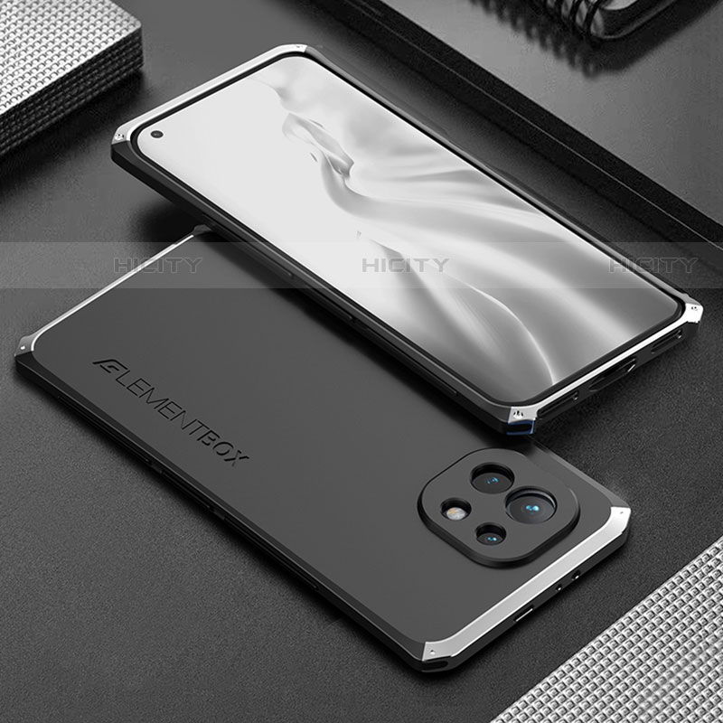 Funda Lujo Marco de Aluminio Carcasa T01 para Xiaomi Mi 11 Lite 5G NE Plata y Negro