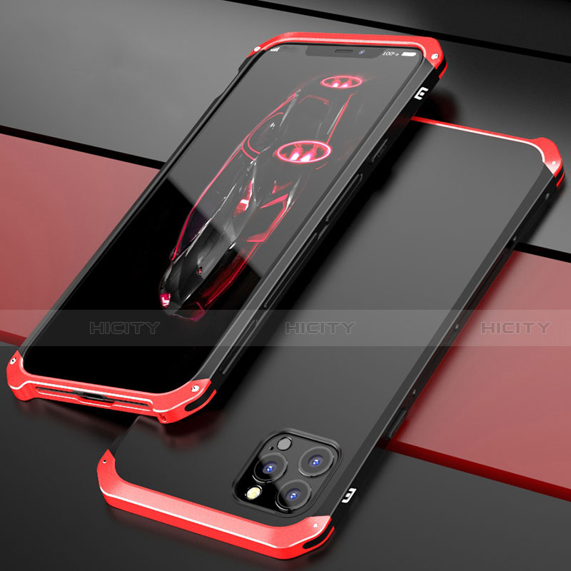 Funda Lujo Marco de Aluminio Carcasa T02 para Apple iPhone 12 Pro Max Rojo y Negro