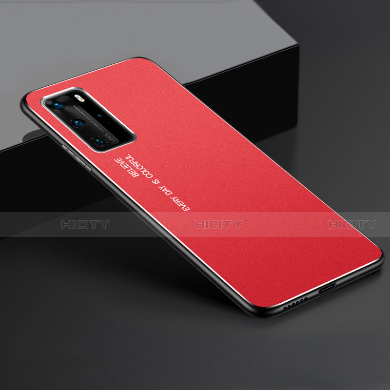 Funda Lujo Marco de Aluminio Carcasa T02 para Huawei P40 Pro Rojo