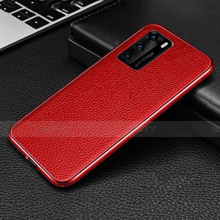 Funda Lujo Marco de Aluminio Carcasa T02 para Huawei P40 Rojo