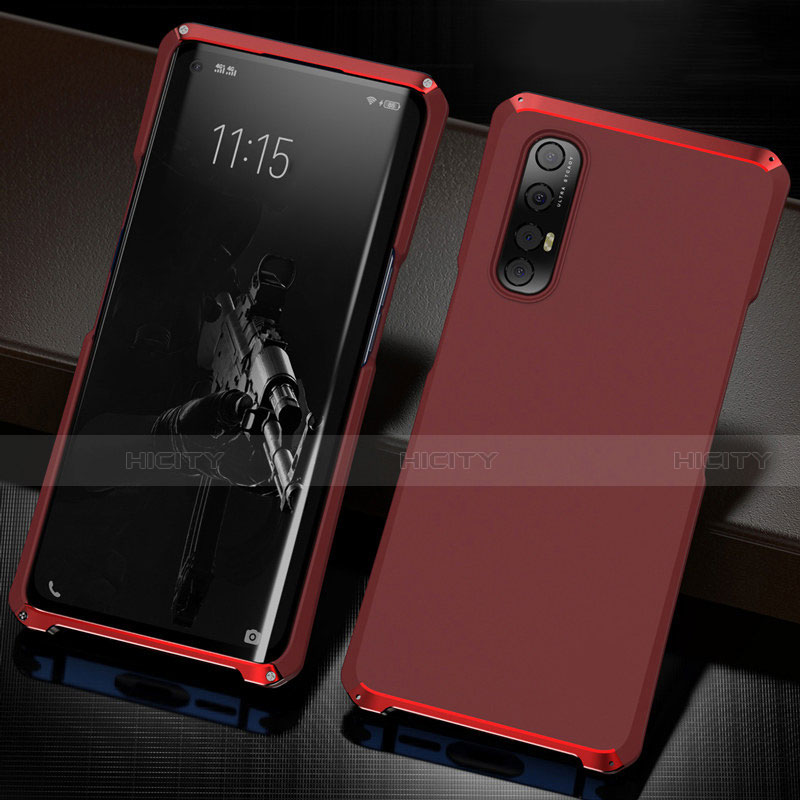 Funda Lujo Marco de Aluminio Carcasa T02 para Oppo Reno3 Pro Rojo