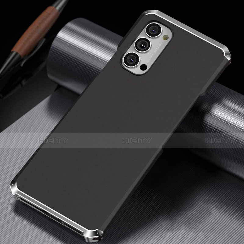 Funda Lujo Marco de Aluminio Carcasa T02 para Oppo Reno4 Pro 5G Plata y Negro