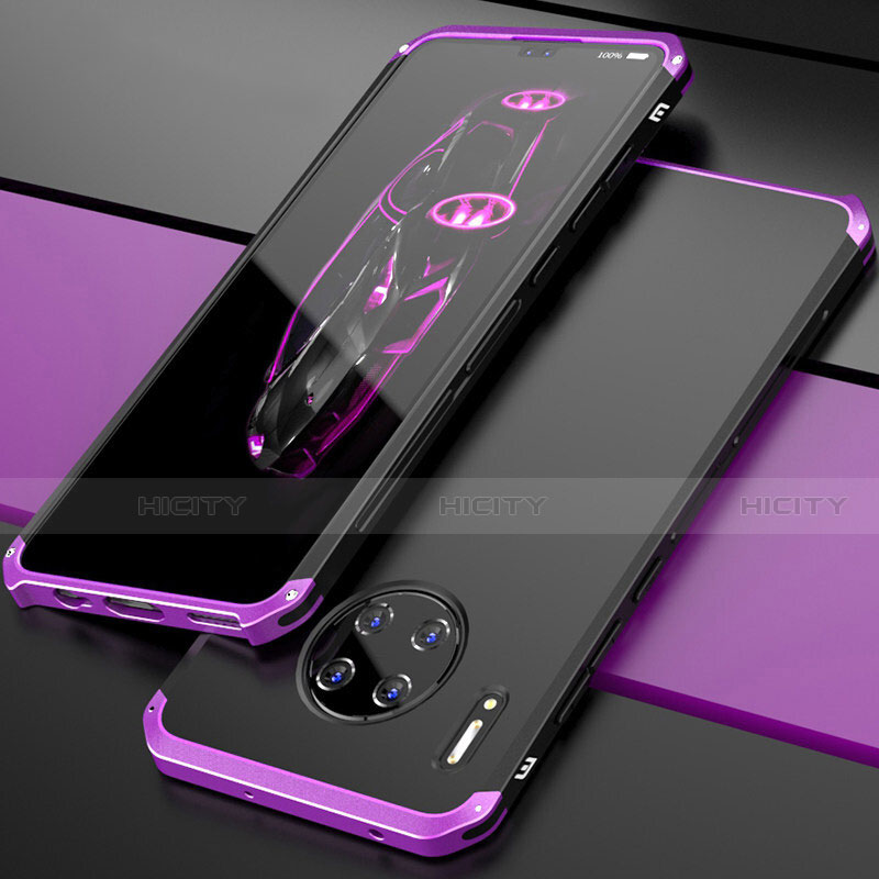 Funda Lujo Marco de Aluminio Carcasa T03 para Huawei Mate 30 Pro Morado y Negro