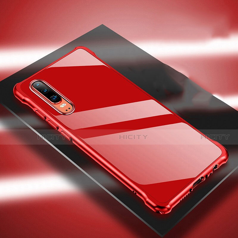 Funda Lujo Marco de Aluminio Carcasa T03 para Huawei P30 Rojo