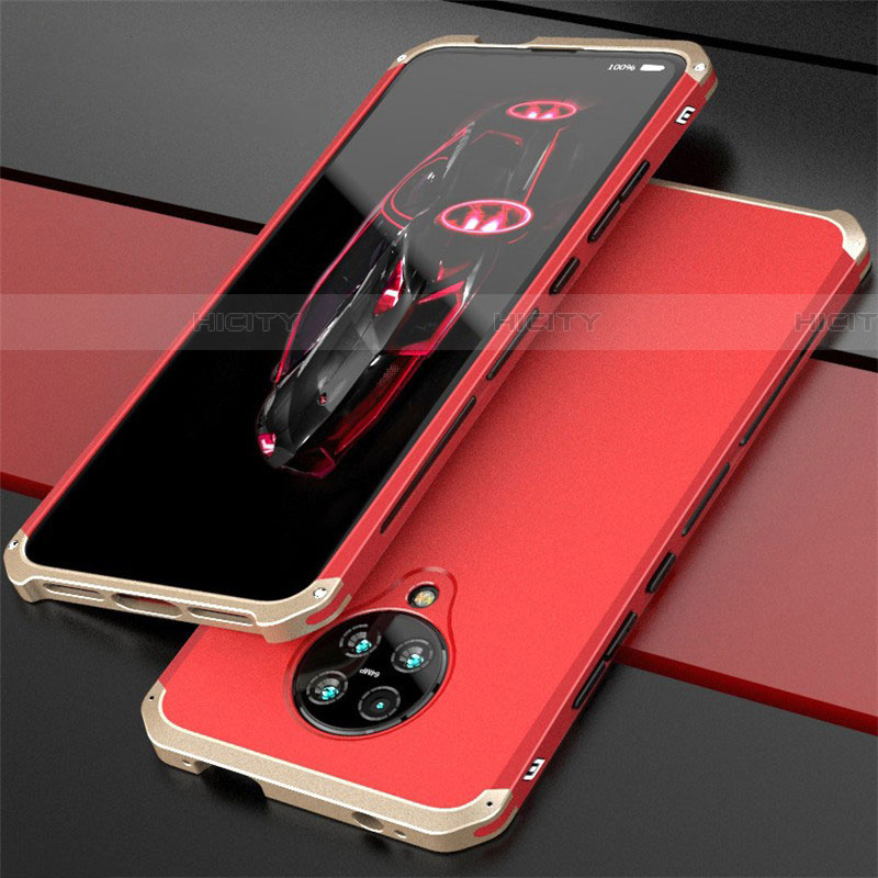 Funda Lujo Marco de Aluminio Carcasa T03 para Xiaomi Redmi K30 Pro 5G Oro y Rojo