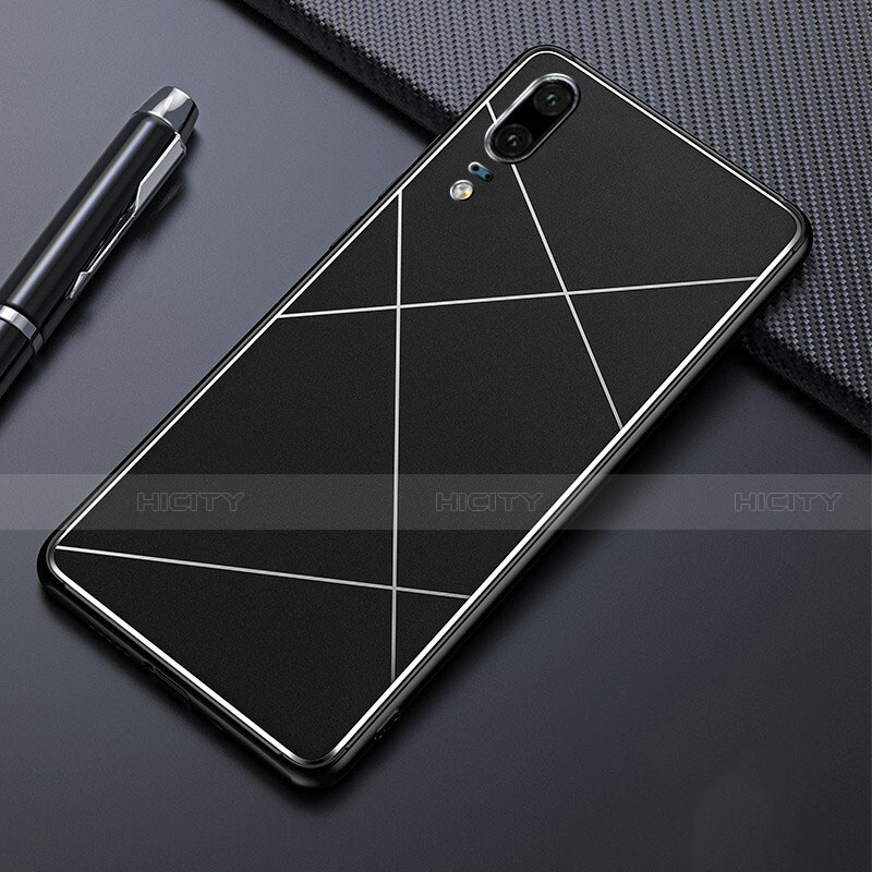 Funda Lujo Marco de Aluminio Carcasa T04 para Huawei P20 Negro