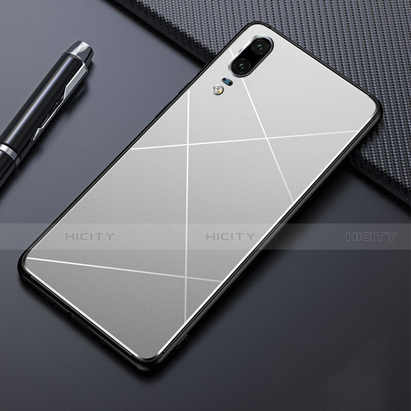 Funda Lujo Marco de Aluminio Carcasa T04 para Huawei P20 Plata