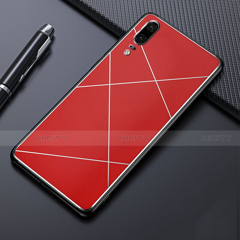 Funda Lujo Marco de Aluminio Carcasa T04 para Huawei P20 Rojo