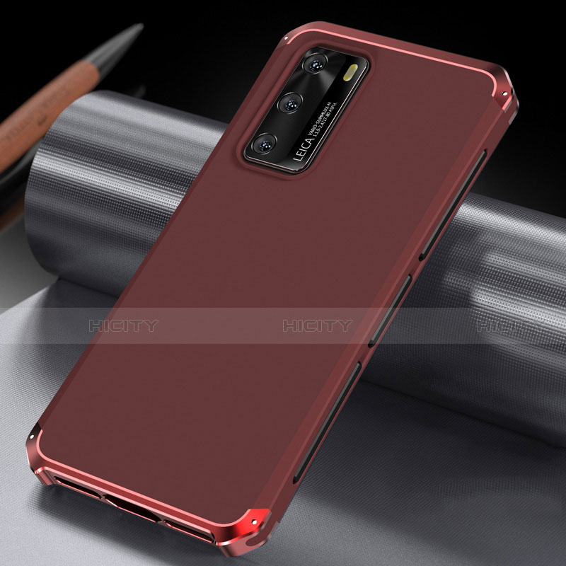 Funda Lujo Marco de Aluminio Carcasa T04 para Huawei P40 Rojo