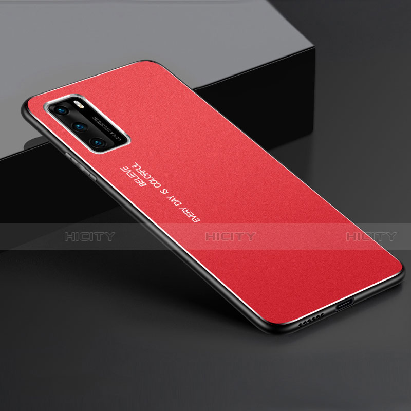 Funda Lujo Marco de Aluminio Carcasa T05 para Huawei P40 Rojo