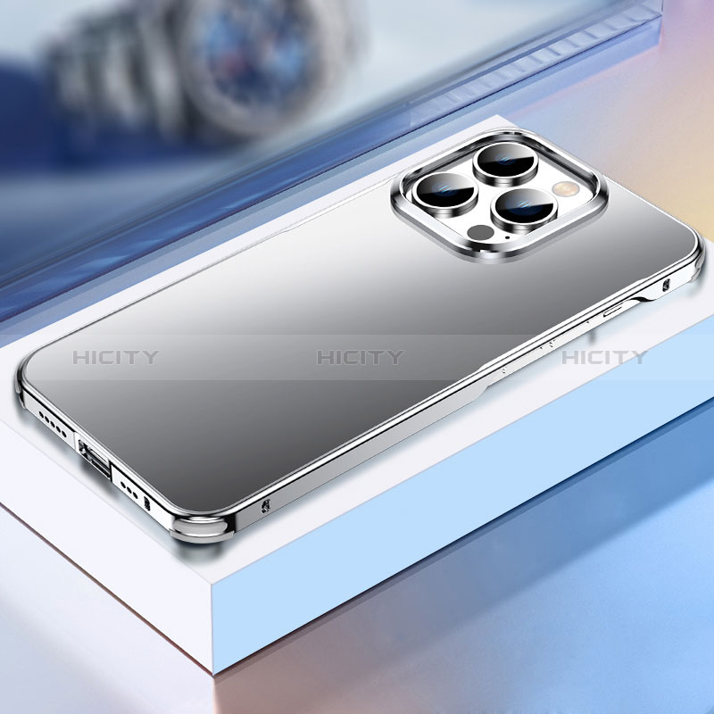 Funda Lujo Marco de Aluminio Carcasa TB1 para Apple iPhone 15 Pro Plata