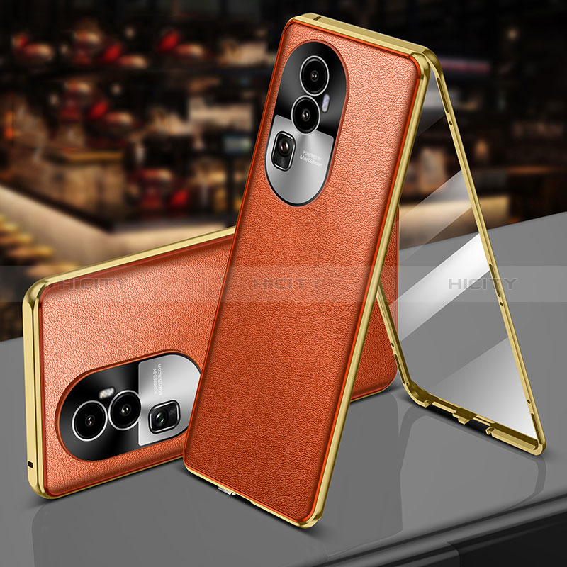 Funda Lujo Marco de Aluminio y Cuero Carcasa 360 Grados P01 para Oppo Reno10 Pro+ Plus 5G