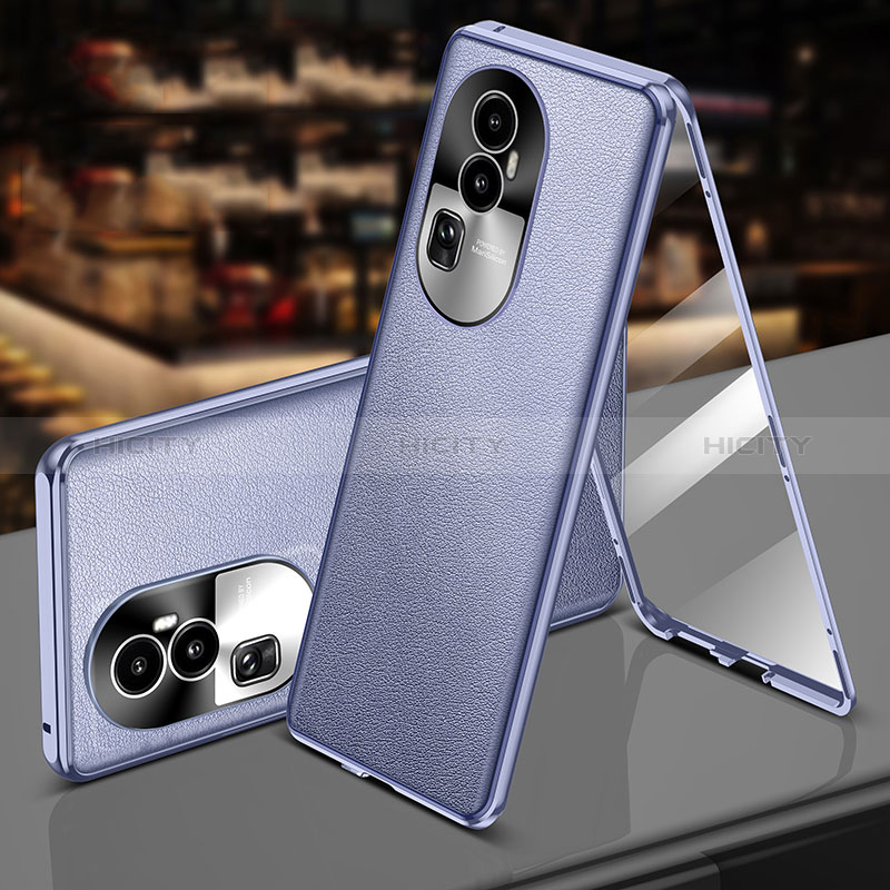 Funda Lujo Marco de Aluminio y Cuero Carcasa 360 Grados P01 para Oppo Reno10 Pro+ Plus 5G