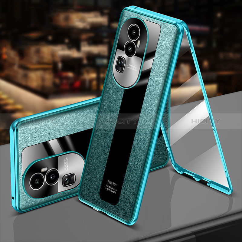 Funda Lujo Marco de Aluminio y Cuero Carcasa 360 Grados P02 para Oppo Reno10 Pro+ Plus 5G