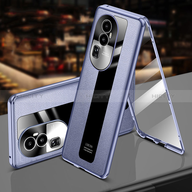 Funda Lujo Marco de Aluminio y Cuero Carcasa 360 Grados P02 para Oppo Reno10 Pro+ Plus 5G