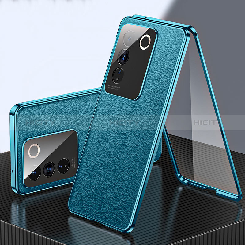 Funda Lujo Marco de Aluminio y Cuero Carcasa 360 Grados para Vivo V27e 5G