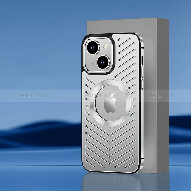 Funda Lujo Marco de Aluminio y Silicona Carcasa Bumper con Mag-Safe Magnetic AC1 para Apple iPhone 14 Plata