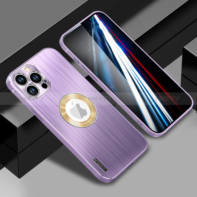 Funda Lujo Marco de Aluminio y Silicona Carcasa Bumper con Mag-Safe Magnetic JL1 para Apple iPhone 13 Pro Max Morado