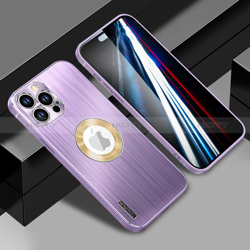 Funda Lujo Marco de Aluminio y Silicona Carcasa Bumper con Mag-Safe Magnetic JL1 para Apple iPhone 14 Pro Morado