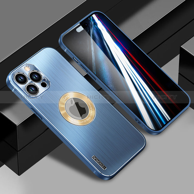 Funda Lujo Marco de Aluminio y Silicona Carcasa Bumper con Mag-Safe Magnetic JL1 para Apple iPhone 15 Pro Azul