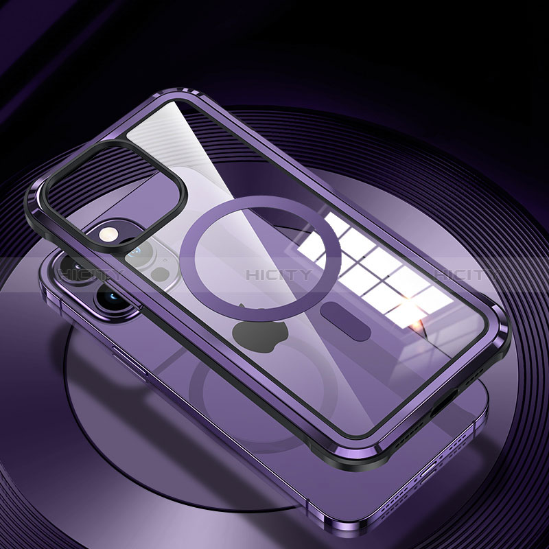 Funda Lujo Marco de Aluminio y Silicona Carcasa Bumper con Mag-Safe Magnetic QC1 para Apple iPhone 14 Pro